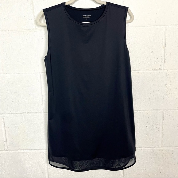 Athleta Sunlover Tank Dress‎ UPF Sheer Mesh Hem Beach Athleisure Tennis Prep SP - Picture 2 of 11